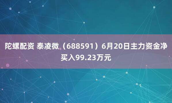 陀螺配资 泰凌微（688591）6月20日主力资金净买入99.23万元